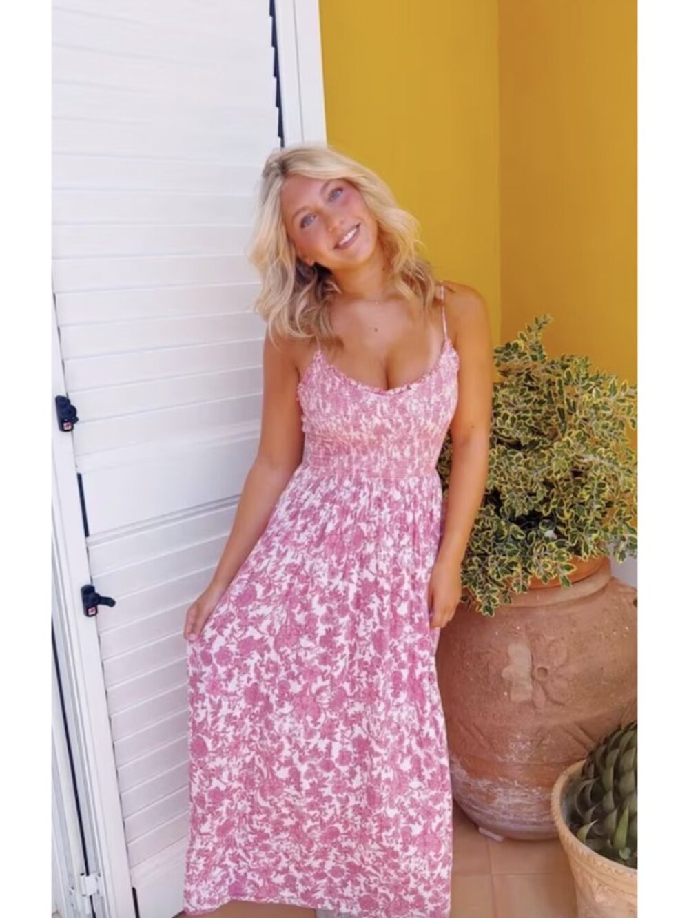 FREE PEOPLE Sweet Nothings Midi Dress in Pink Combo Size Small